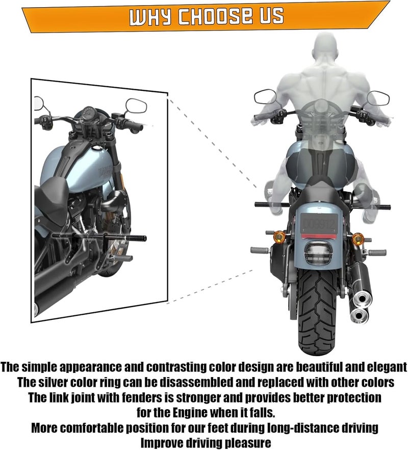 Kinglemc Flat-Out Bar Crash Bar Engine Guard Highway Freeway Bar for Harley Davidson Dyna Fat Bob Low Rider Street Bob Wide Glide Switchback Super Glide Custom 2006-2017 (Gloss Black) - Image 3